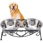 Raised Dog Bowls, Double Dog Bowls Cat Food Water Bowls Feeder Dishes Rack Stand Stainless Steel
