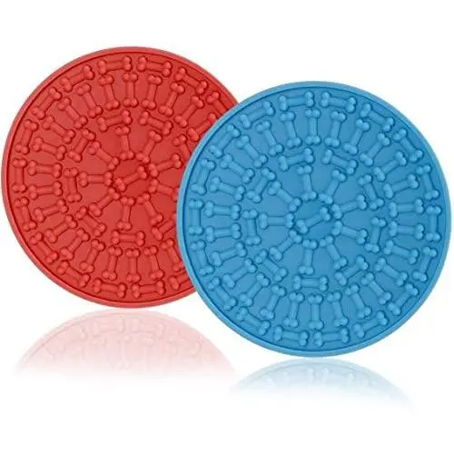 IGC Dog Lick Mat - Red & Blue Dog Licking Mat, Dog Shower Accessories for Distracting, Peanut Butter Lick Mat with Super Suction, Slow Feeder Lick Mat for Dog Grooming, Bathing, and Pet Training IGC Dog Lick Mat - Red & Blue Dog Licking Mat, Dog Shower Accessories for Distracting, Peanut Butter Lick Mat with Super Suction, Slow Feeder Lick Mat for Dog Grooming, Bathing, and Pet Training