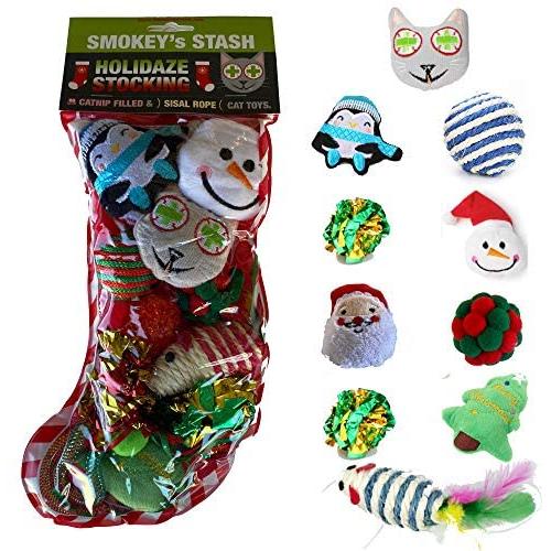 Smokeys Stash Christmas Cat Toys Stocking Catnip Toys Sisal Rope Kitten Toys for Cats