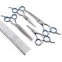 Vhabob Dog Grooming Scissors set with Safety Round Tips, Sharp and Durable Dog Scissors for Grooming - Thinning, Straight, Curved dog Shears and Comb for Cat Pet