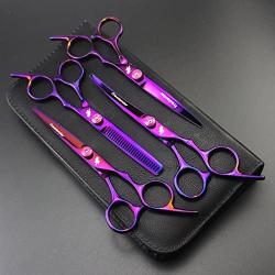 Freelander Pet Grooming Scissors Set 5PCS Stainless Steel Pet Trimmer Kit Hair Care for Dog or Cat with 6 inch Cutting Scissors Thinning Shear Curved Scissors Grooming Comb (purple)