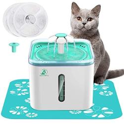 Cat Water Fountain 2.5L Automatic Pet Water Fountain for Dogs and Cats Pet Water Bowl Dispenser with 3 Replaceable Filter and 1 Silicone No-Slip Mat for Cats Dogs Multiple Pet