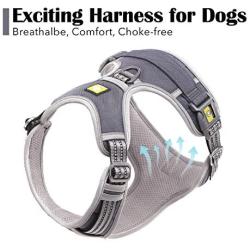 ATOPARK Dog Harness No-Pull Pet Harness Adjustable Comfortable Harness with Handle Outdoor Pet Vest Reflective Oxford Soft Breathable Vest Easy Control for Small Medium Large Dog Grey L