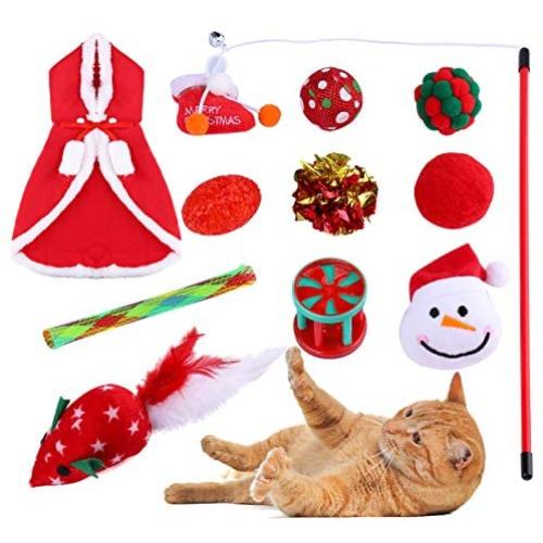 senyouth Cat Christmas Stocking, 10Pcs Cat Christmas Costume Toys, Cat Stockings Christmas Toys Cat Clothes for Cats Only, Cat Costumes for Indoor Cats Cat Interactive catnipToys for Kitten and Cats