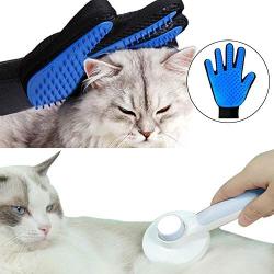 KuraMart Self Cleaning Slicker Brush & Pet Massage Grooming Glove for Dogs and Cats,Gently Pet Massage Grooming Tool Hair Remover Brush for Shedding,Efficient Deshedding Brush Glove Mitt