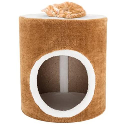 PETMAKER Cat Condo Barrel Single Hole, 14'' x 15'', Brown & White