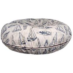 BESSIE AND BARNIE Water Resistant Navy Sail Boat Indoor/Outdoor Durable Bagel Pet/Dog Bed with Removable Cover (Multiple Sizes)