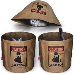 Petism Crinkle Paper Cat Bag Cat Caves for Indoor Cats, Unbreakable Kraft Paper Cat Toy Basket, Cat Hideaway Toy Box, Cat Toy Storage Box.