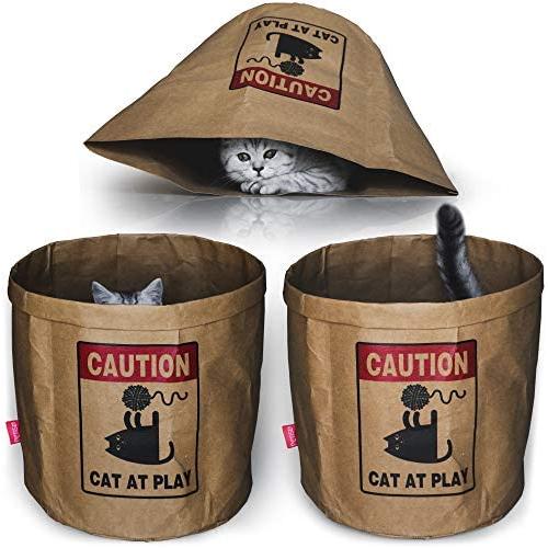 Petism Crinkle Paper Cat Bag Cat Caves for Indoor Cats, Unbreakable Kraft Paper Cat Toy Basket, Cat Hideaway Toy Box, Cat Toy Storage Box.