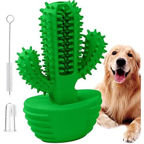 N / A Cactus Dog Toothbrush, Dog Chew Teeth Cleaning Stick, Dental Oral Care Brushing Bite Resistant Cleaning Toys, Natural Rubber Squeaky Cactus Shaped Molar Stick for Medium Large Dogs Pet.