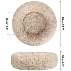 BAIXIXIG Soft Plush Round Donut Pet Bed is Suitable for Small and Medium Pets, Comfortable Luxury cat & Dog Bed，Non-Slip Bottom，23.6 Champagne Color