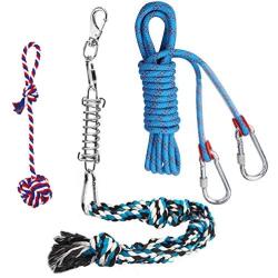 Spring Pole Dog Rope Toys with a Big Spring Pole Kit, 2 Different Twisted Cotton Rope Chew Toys and a 16ft Rope - Safe for Dogs to Pulling, Chasing, Chewing, Teasing, Training