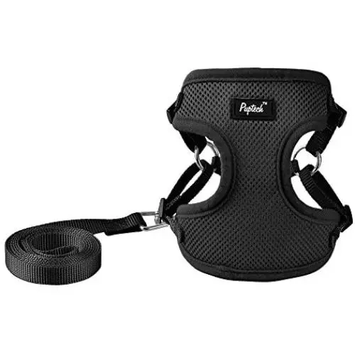 PUPTECK Harness for Small Dogs - Leash Set Adjustable Soft Mesh Pet Vest for Walking Black PUPTECK Harness for Small Dogs - Leash Set Adjustable Soft Mesh Pet Vest for Walking Black