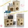 N-brand Wooden Puppy Cat House with Cushion, Deluxe Pet Home Wooden Small Dog House, Weatherproof Indoor/Outdoor Kitten Condo Shelter, Scratcher Cube Eco-Friendly Cat House