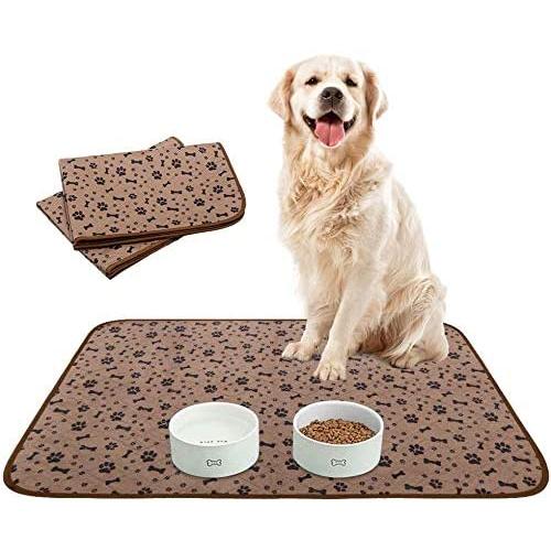 Waterproof Dog Food Mat Non-Slip - 2 Pack Dog Bowl Mat Absorbent Pet Feeding Mats Washable Pee Pads for Puppies Cats, Bone & Paw Pattern 35.4'' X 23.6''