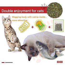 Moving Cat Kicker Fish Toy 11'' Realistic Plush Interactive Flopping Wiggle Catnip Toys for Indoor Cats, Motion Sensor Dancing Flip Fish Cat Toy with Catnip Bell Spring Fun Kitten Toy Kitty Exercise