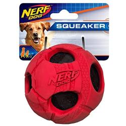 Nerf Dog Bash Rubber Wrapped Tennis Ball Dog Toy, Lightweight, Durable and Water Resistant, 3.5 Inches, for Medium/Large Breeds, Single Unit, Red