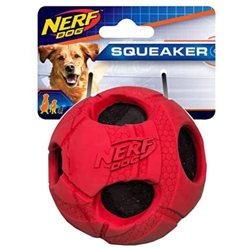 Nerf Dog Bash Rubber Wrapped Tennis Ball Dog Toy, Lightweight, Durable and Water Resistant, 3.5 Inches, for Medium/Large Breeds, Single Unit, Red