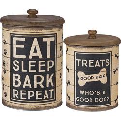 Primitives by Kathy Dog Treat Tin Canisters, 2-piece, Sleep, Bark, Repeat