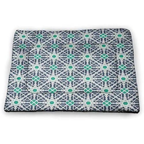 DayDayFun Geometric Pet Bed Ancestral Middle East Inspired Square Shapes with Diagonal Alignment Monochrome Easy-to-Clean Pet Mat Grey Beige