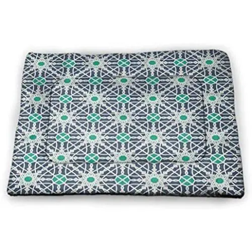 DayDayFun Geometric Pet Bed Ancestral Middle East Inspired Square Shapes with Diagonal Alignment Monochrome Easy-to-Clean Pet Mat Grey Beige