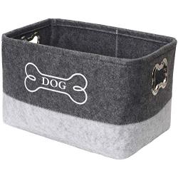 Geyecete Dog Toys Storage Bins Felt pet Baskets,Dog Toy Box Large with Designed Metal Bone-Shaped Handle,Organizer Storage Basket Stitching