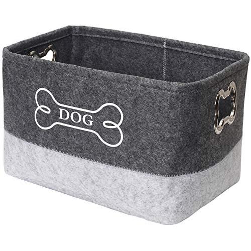 Geyecete Dog Toys Storage Bins Felt pet Baskets,Dog Toy Box Large with Designed Metal Bone-Shaped Handle,Organizer Storage Basket Stitching