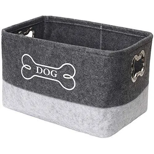 Geyecete Dog Toys Storage Bins Felt pet Baskets,Dog Toy Box Large with Designed Metal Bone-Shaped Handle,Organizer Storage Basket Stitching Geyecete Dog Toys Storage Bins Felt pet Baskets,Dog Toy Box Large with Designed Metal Bone-Shaped Handle,Organizer Storage Basket Stitching