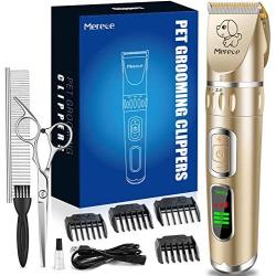 Merece Dog Clippers for Grooming - Low Noise Professional Dog Grooming Clippers Kit for Small Dogs Thick Coats Rechargeable Quiet Cordless Dog Hair Clippers Pet Grooming Clippers Kit for Dogs Cats