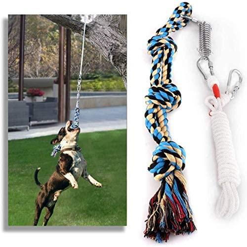 Dog Rope Toy with a Big Spring Pole, Strong Retractable Outdoor Hanging Exercise Play Tug Pull War Toys for Medium to Large Dogs and Puppies