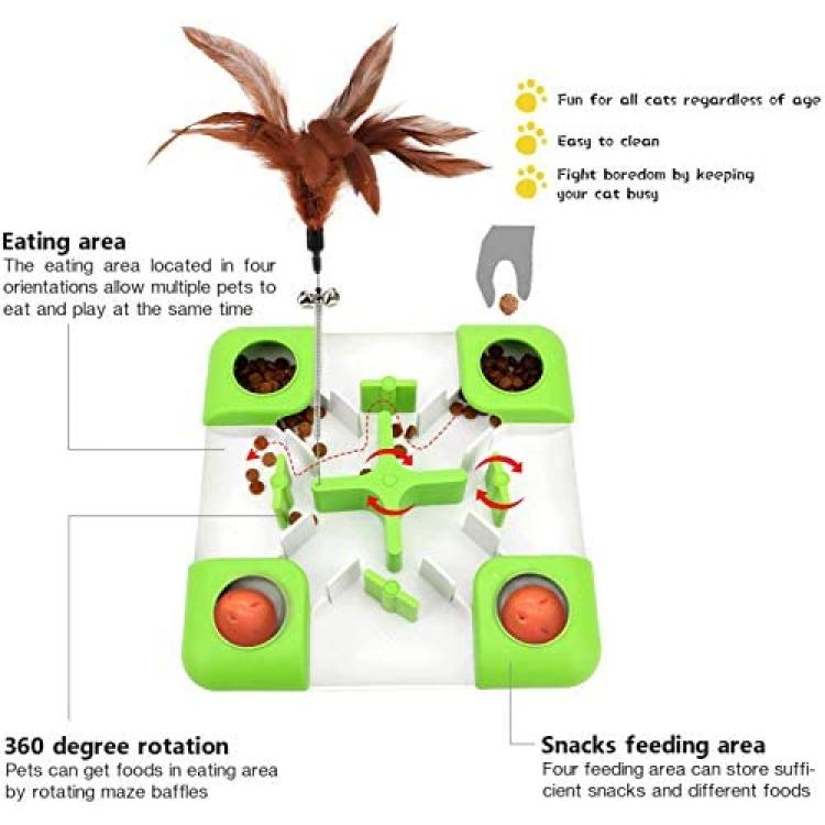 ALL FOR PAWS Interactive Cat Puzzle Feeder, Mental Stimulation Cat Maze Toy  Slow Feeding Treat Dispenser for Indoor Cats