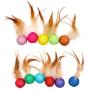 JpGdn 10Pcs Cat Toys Ball with Feather Kitten Balls with Bells Colorful Interactive Play Toy