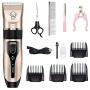 Dog Clippers, USB Rechargeable Cordless Dog Grooming Kit, Low Noise Electric Pets Hair Trimmers Shaver Shears with Comb Guides Scissors Nail Kits for Dogs, Cats and Rabbits