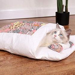 MiaoKa Cat Sleeping Bed, Winter Removable Anti-Slip & Super Warm Pet Cave with Zipper, Ultra Soft & Comfort cat Bag with a Pillow(fit Below 10kg)