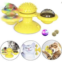 HH HHAO SPORT Windmill Cat Toy Turntable Cat Spinning Toy Teasing Interactive Cats Suction Cup Toy Indoor Cat Spinner Aggressive Kitty Toy Massage/Tickling Ball with Glowing Ball and Catnip