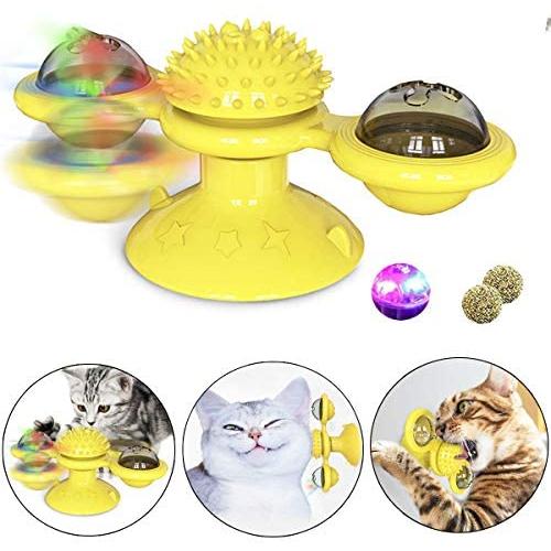 HH HHAO SPORT Windmill Cat Toy Turntable Cat Spinning Toy Teasing Interactive Cats Suction Cup Toy Indoor Cat Spinner Aggressive Kitty Toy Massage/Tickling Ball with Glowing Ball and Catnip