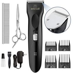 oneisall Dog Clippers for Thick Coats, Professional Powerful Grooming Kit Low Noise Cordless Hair Clipper Trimmers Shaver for Small Medium and Large Dogs Cats Pets - Black