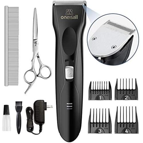 oneisall Dog Clippers for Thick Coats, Professional Powerful Grooming Kit Low Noise Cordless Hair Clipper Trimmers Shaver for Small Medium and Large Dogs Cats Pets - Black