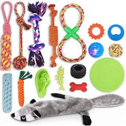 Giom 17 Pcs Dog Toys for Small Medium Large Dog, Tough Dog Rope Rubber Toys for Boredom, Interactive Puppy Chew Teething Toy Bulk Pet Cleaning Set Pack