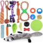Giom 17 Pcs Dog Toys for Small Medium Large Dog, Tough Dog Rope Rubber Toys for Boredom, Interactive Puppy Chew Teething Toy Bulk Pet Cleaning Set Pack