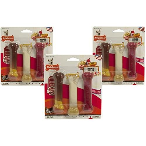Nylabone 3 Pack of Flavor Frenzy Power Chew Triple Packs, Wolf, Chili Cheese Dog, Buttered Popcorn and Slushy Flavored Dog Toys