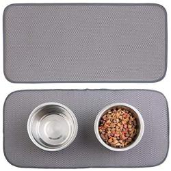 mDesign Premium Quality Microfiber Polyester Pet Food and Water Bowl Feeding Mat for Cats - Ultra Absorbent Reversible Placemat - Folds for Compact Storage - Small, 2 Pack - Pewter Gray/Ivory