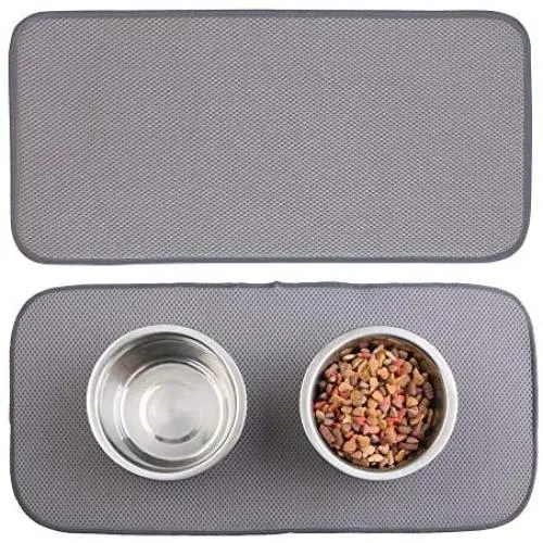 mDesign Premium Quality Microfiber Polyester Pet Food and Water Bowl Feeding Mat for Cats - Ultra Absorbent Reversible Placemat - Folds for Compact Storage - Small, 2 Pack - Pewter Gray/Ivory mDesign Premium Quality Microfiber Polyester Pet Food and Water Bowl Feeding Mat for Cats - Ultra Absorbent Reversible Placemat - Folds for Compact Storage - Small, 2 Pack - Pewter Gray/Ivory