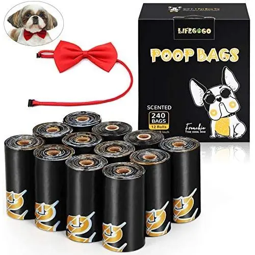 240 Counts Biodegradable Poop Bags With 1 Free Pet Bow Tie Gift, Heavy Duty, NO See-through, NO Leak Black Poop Waste Bags for Medium Large Dogs (Scented) 240 Counts Biodegradable Poop Bags With 1 Free Pet Bow Tie Gift, Heavy Duty, NO See-through, NO Leak Black Poop Waste Bags for Medium Large Dogs (Scented)