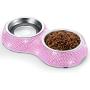 SAVORI Small Cat Bowls Pink, 320ML Handmade Bling Rhinestones Stainless Steel Pet Bowls Removable Double Food Water Feeder for Puppy Cats Dogs