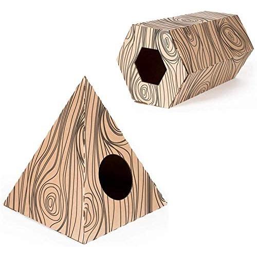 Upstreet Cat Hideout, 100% Non Toxic Cardboard, 2 Pack Hex Tunnel, Hideaway, Pyramid Shelter, Playhouse for Anxiety Relief, Stress Relieving Environment for Cats, Durable, Contemporary & Lightweight