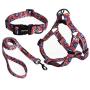 Dog Collar Harness Leash Set,Adjustable Basic Collar Halter Vest Harness Back Clip with Heavy Duty 5FT Anti-Twist Leash for Extra Small Medium Large Breed Dogs Training Easy Walk Running Hiking
