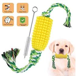 SEALAYE Dog Toothbrush Chew Toy Indestructible Corn Non-Toxic and Natural Durable Rubber Chewing Teeth Cleaning Toys for Small Medium Dogs Pet Multifunction Puppy Molar Stick Bone（Yellow）