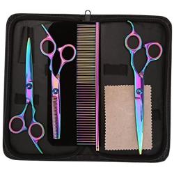 Mogoko Dog Cat Grooming Scissors Comb Set,Professional Pet Curved Shears Straight Thinning Scissors Kit