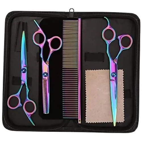 Mogoko Dog Cat Grooming Scissors Comb Set,Professional Pet Curved Shears Straight Thinning Scissors Kit Mogoko Dog Cat Grooming Scissors Comb Set,Professional Pet Curved Shears Straight Thinning Scissors Kit